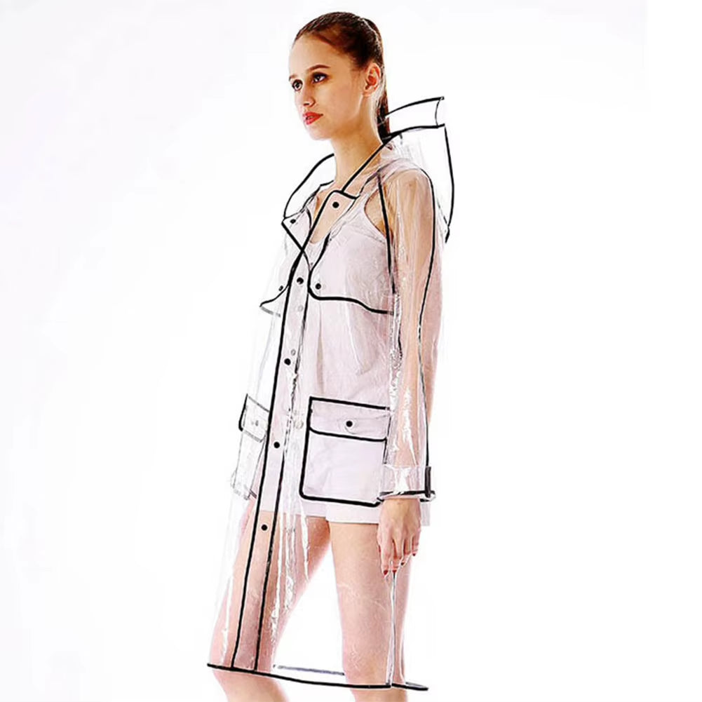 2020 New Fashion Women'S Transparent Thicken Plastic Raincoat Travel Waterproof Rainwear Adult Poncho Outdoor Rain Coat