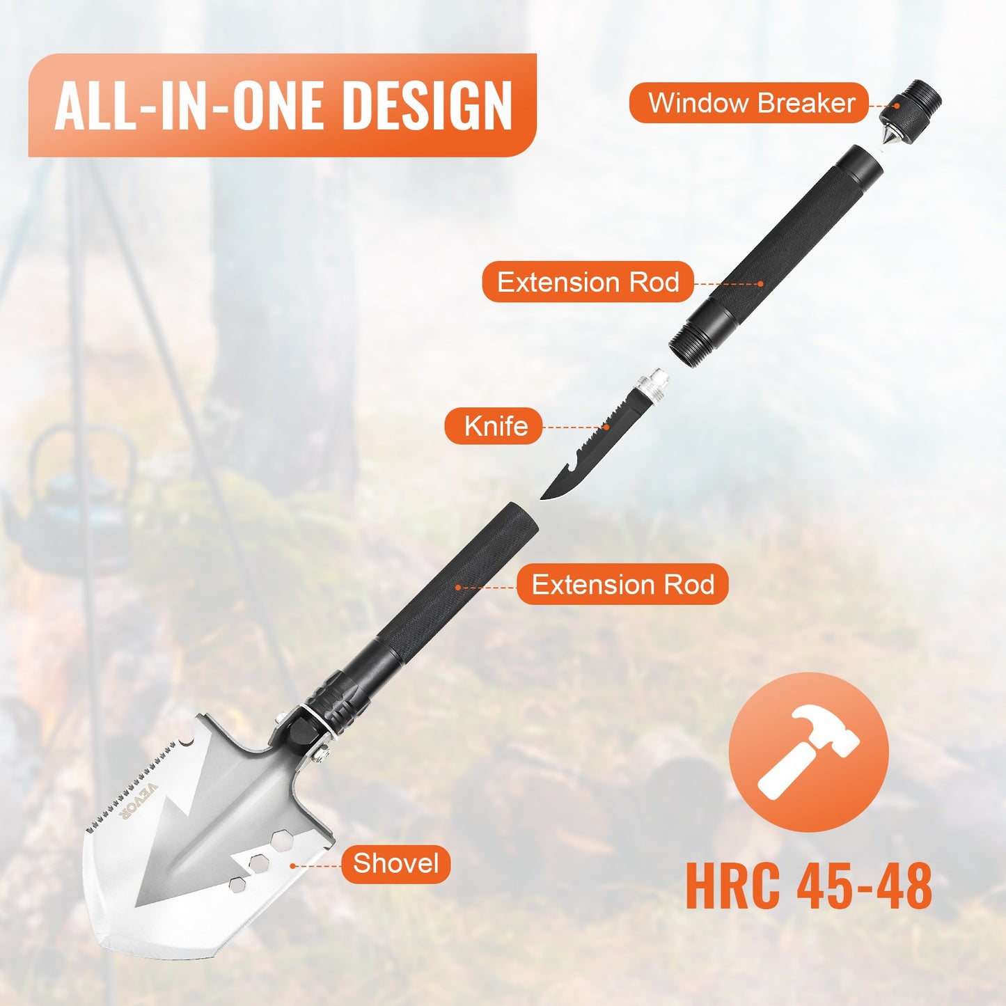 VEVOR Survival Schaufel 8 in 1 Camping-Schauf