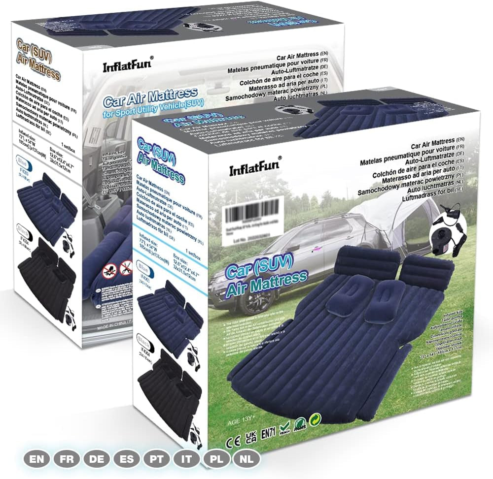 Inflatable Car Mattress for Back Seat with Auto Air Pump - Portable Camping Sleeping Pad (SUV Black)