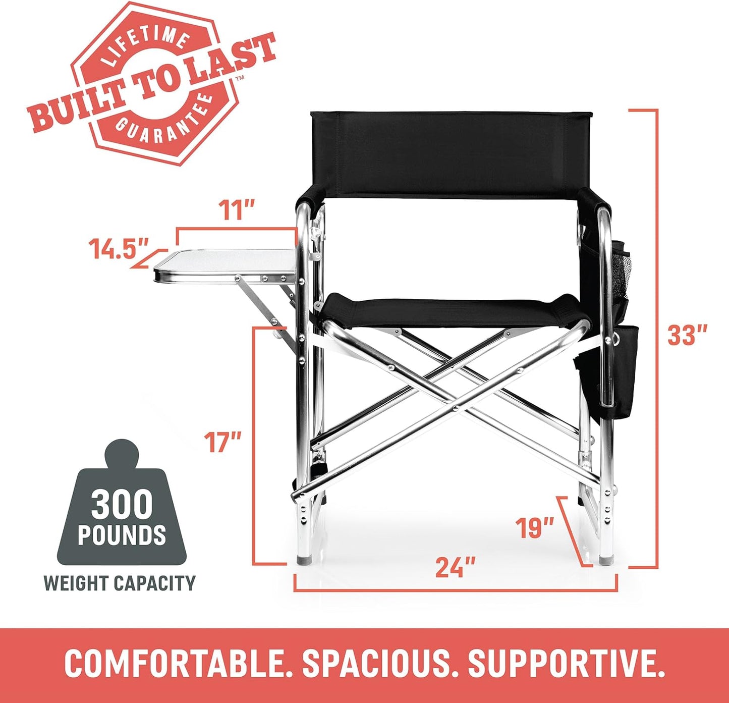 Ultimate Red Sports Chair with Built-in Side Table - Perfect for Camping and Beach Adventures!