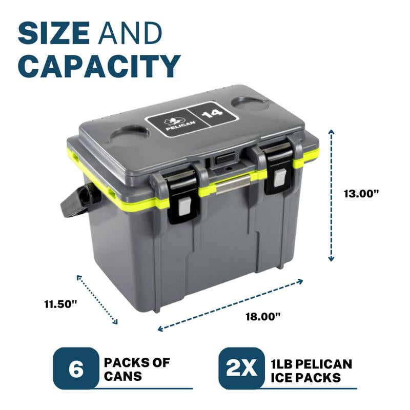 Pelican 14QT Personal Lunch Box Cooler & Dry Box with 3-Year Warranty Insulated Tableware Insulated Tableware