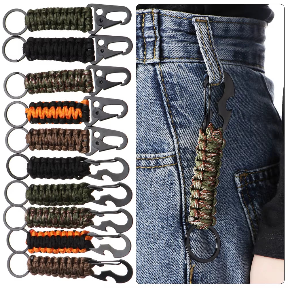 Outdoor Keychain Key Ring Pendant Camping Paracord Cord Rope Camping Survival Kit Emergency Knot Bottle Opener Key Chain