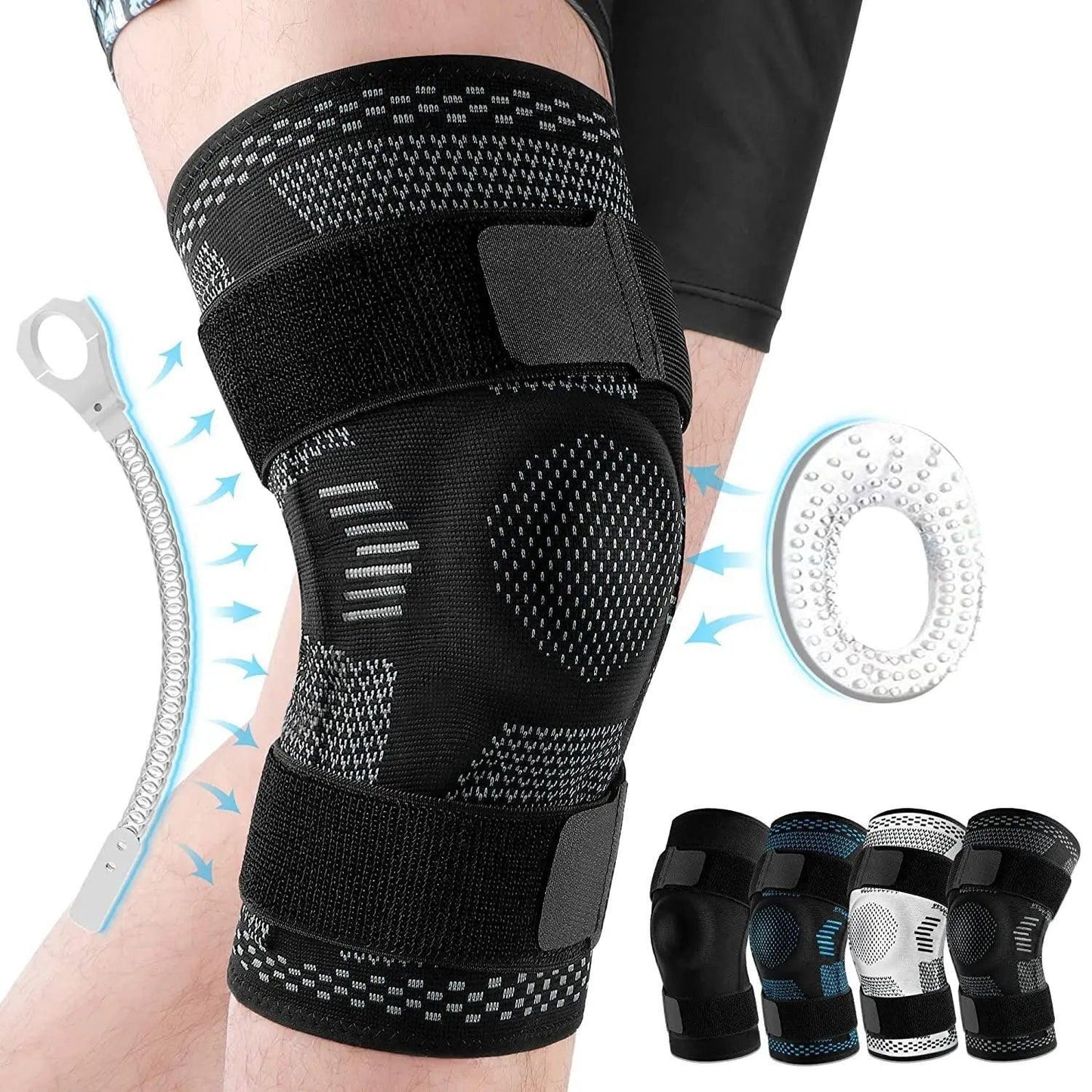 Waterproof and breathable knee compression sleeve on white background.
