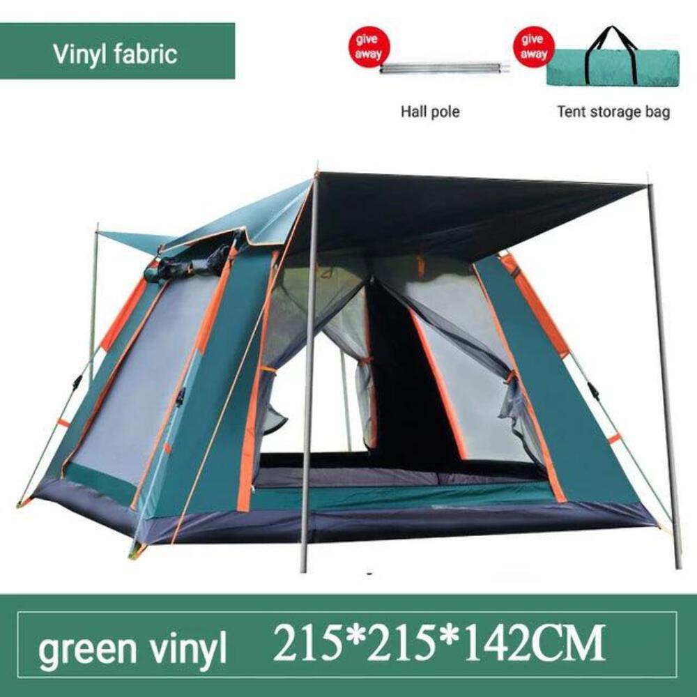"Quick setup family camping tent open and ready for use outdoors."