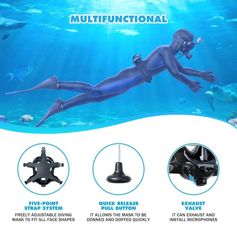 Smaco Full Face Diving Mask, deep dive gear, enhanced underwater visibility.