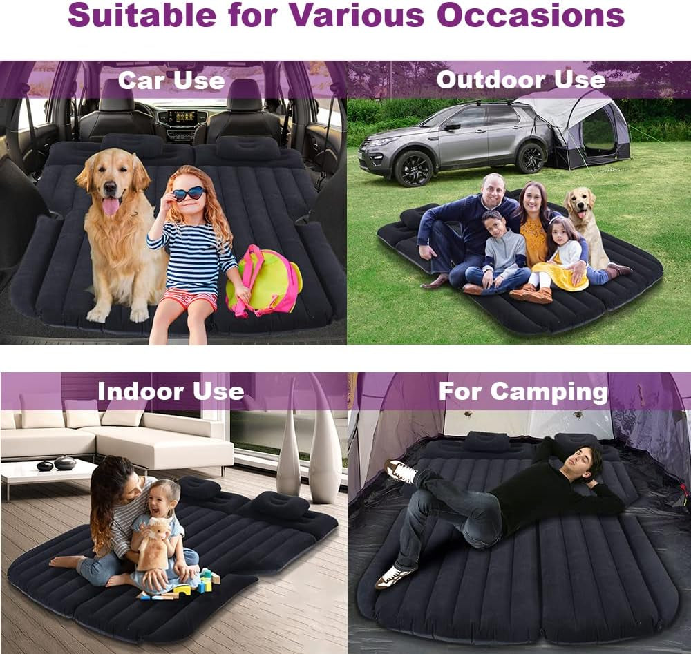 Inflatable Car Mattress for Back Seat with Auto Air Pump - Portable Camping Sleeping Pad (SUV Black)