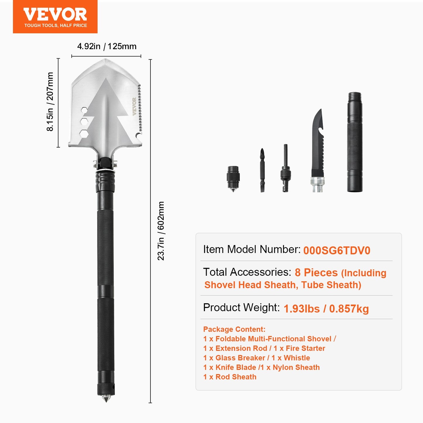 VEVOR Survival Schaufel 8 in 1 Camping-Schauf