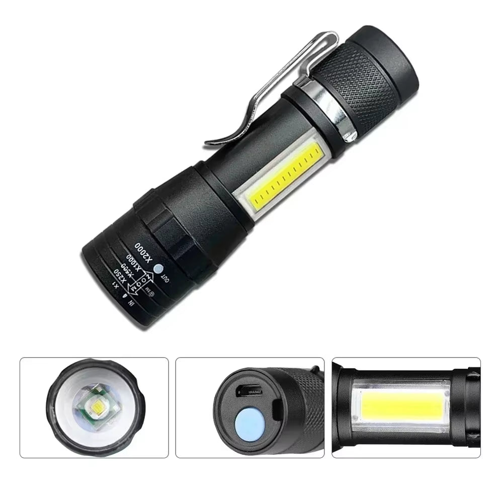 Ultra Bright 2000 Lumens Mini Rechargeable LED Tactical Flashlight - Waterproof & Adjustable Focus