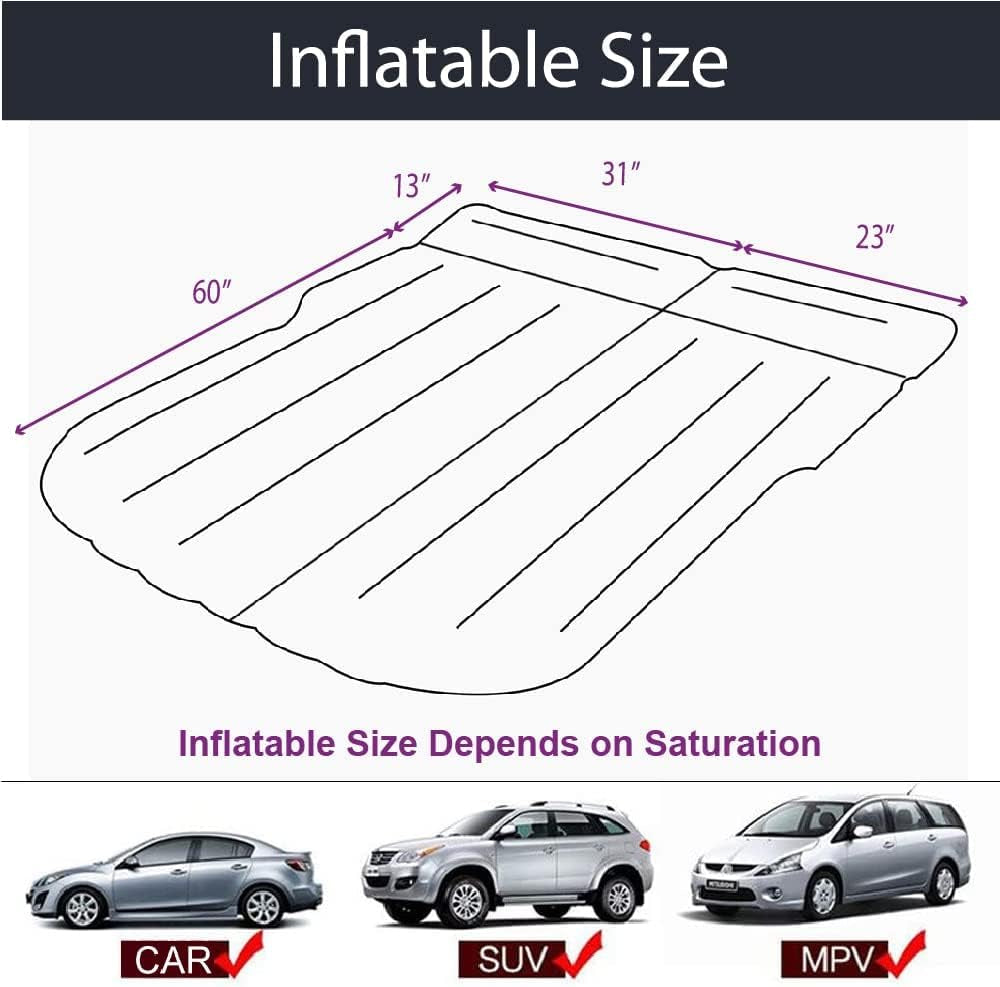 Inflatable Car Mattress for Back Seat with Auto Air Pump - Portable Camping Sleeping Pad (SUV Black)