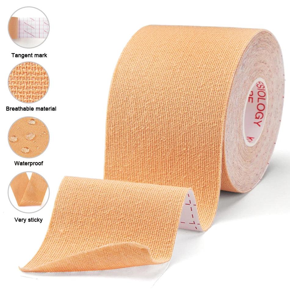 Men's waterproof kinesiology tape in roll, elastic cotton for sports performance.