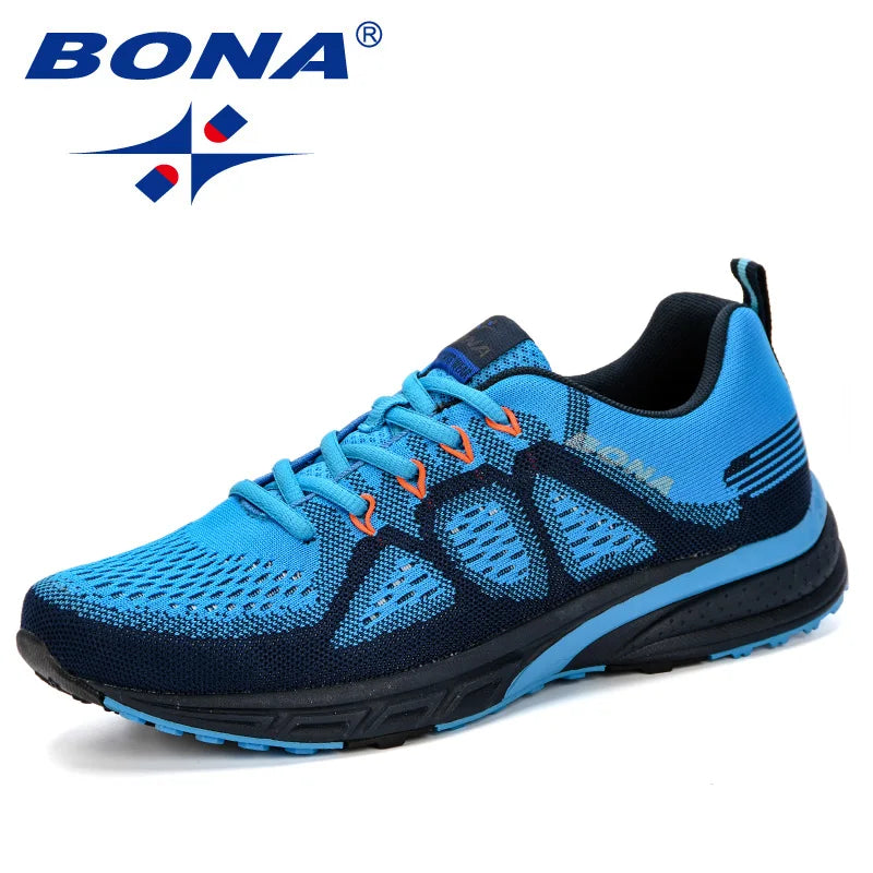 Men's waterproof, breathable running shoes on white background