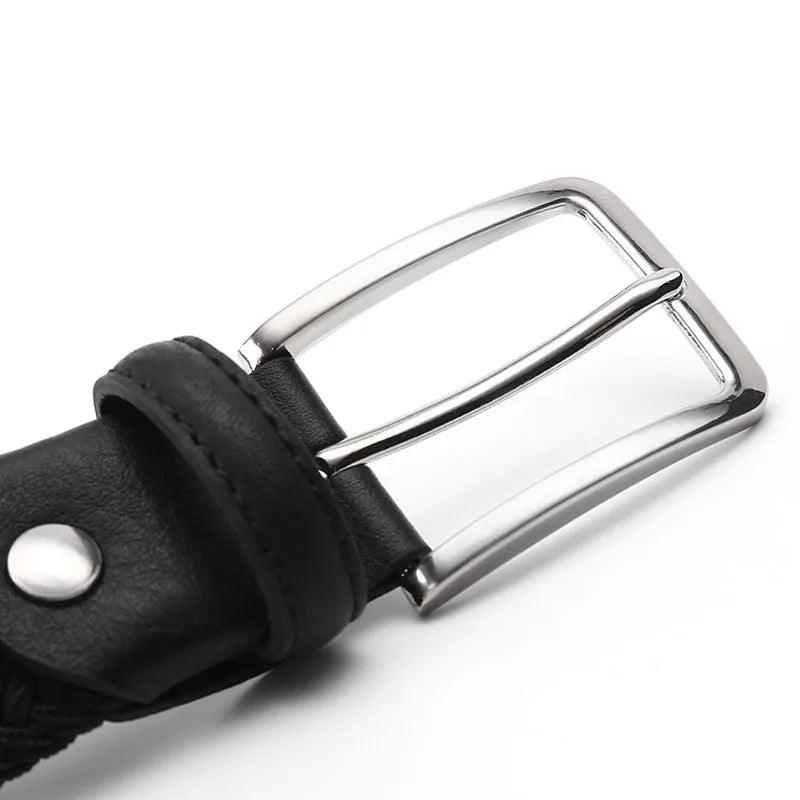 Premium men's stretch leather belt on display, buy online