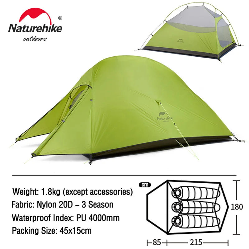 Naturehike Cloud Up Tent, compact and waterproof, displayed outdoors