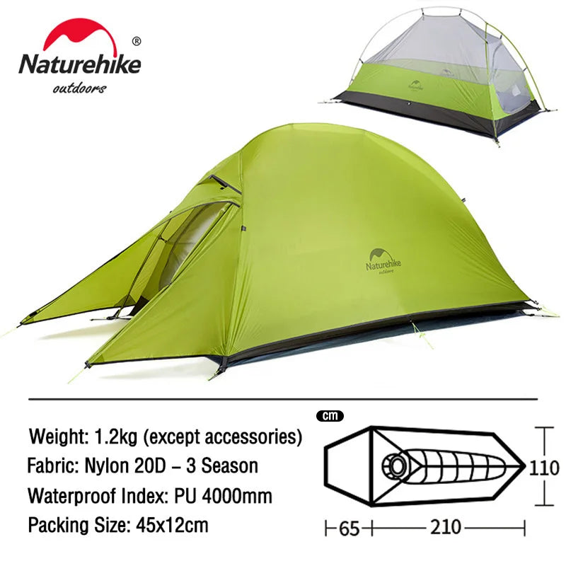 Naturehike Cloud Up Tent, compact, waterproof, outdoor camping gear.