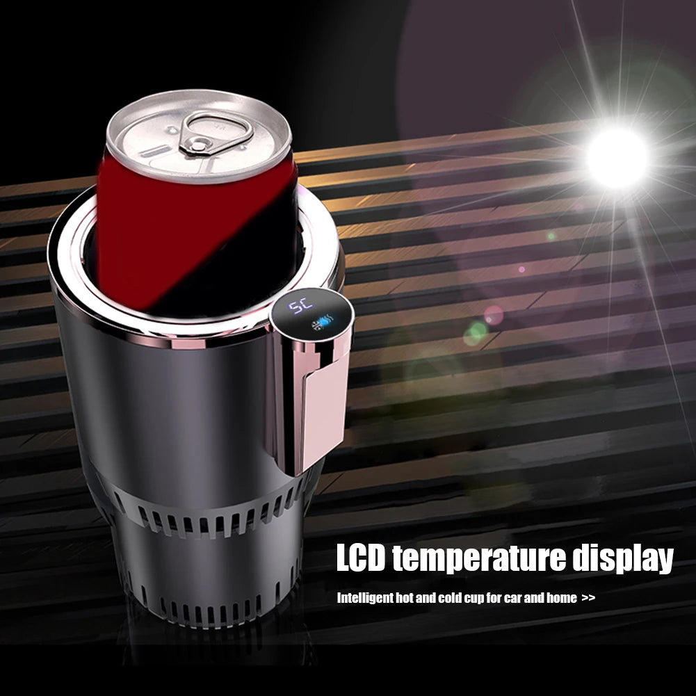 Smart 12V 36W 2-in-1 self-cooling heating beverage mug on table.