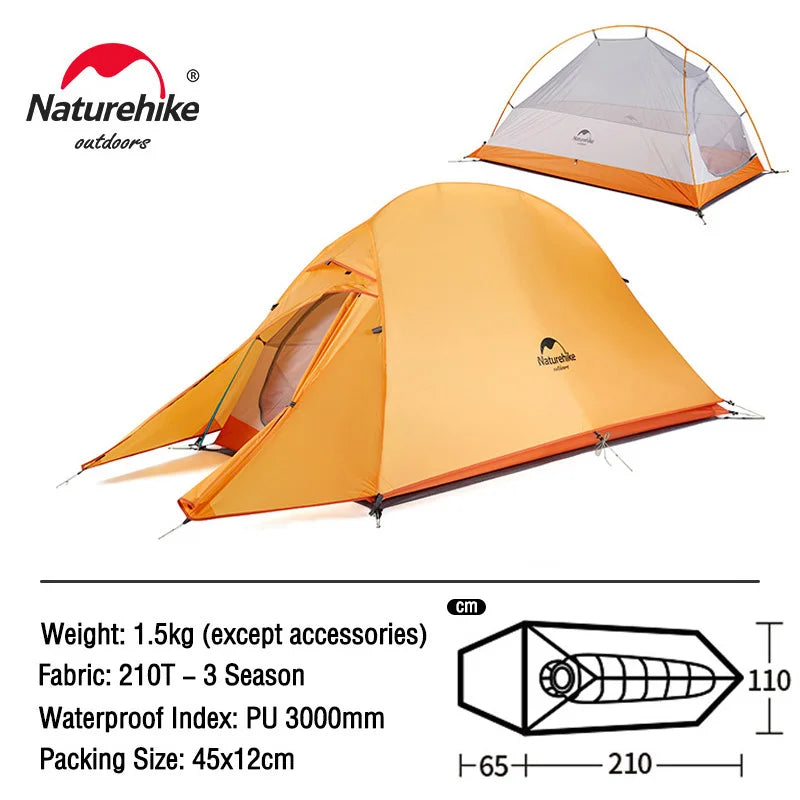 Naturehike Cloud Up Tent, compact and waterproof, displayed in outdoor setting.