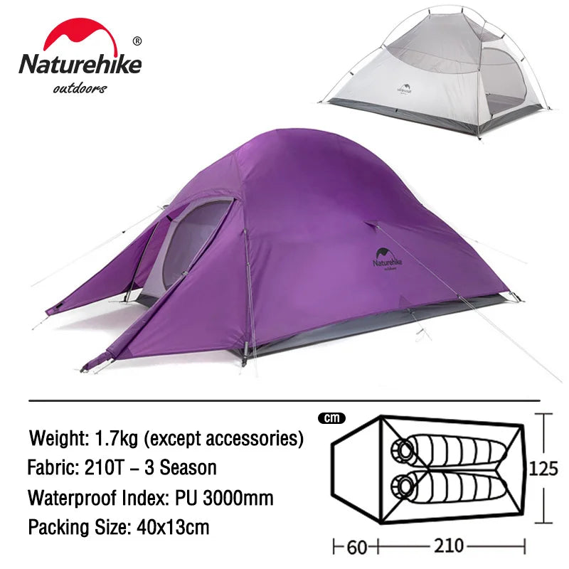 Naturehike Cloud Up Tent, compact, waterproof, displayed unpacked.