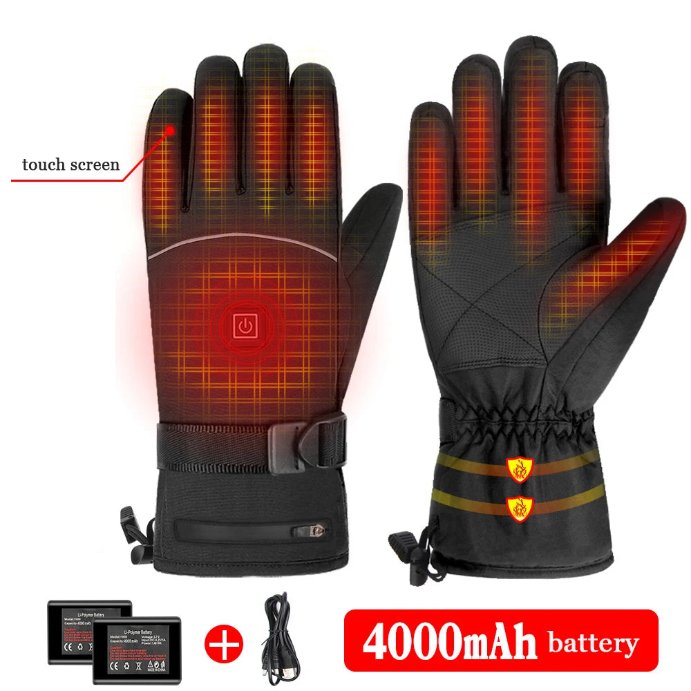 Men's waterproof heated gloves, touch-screen compatible