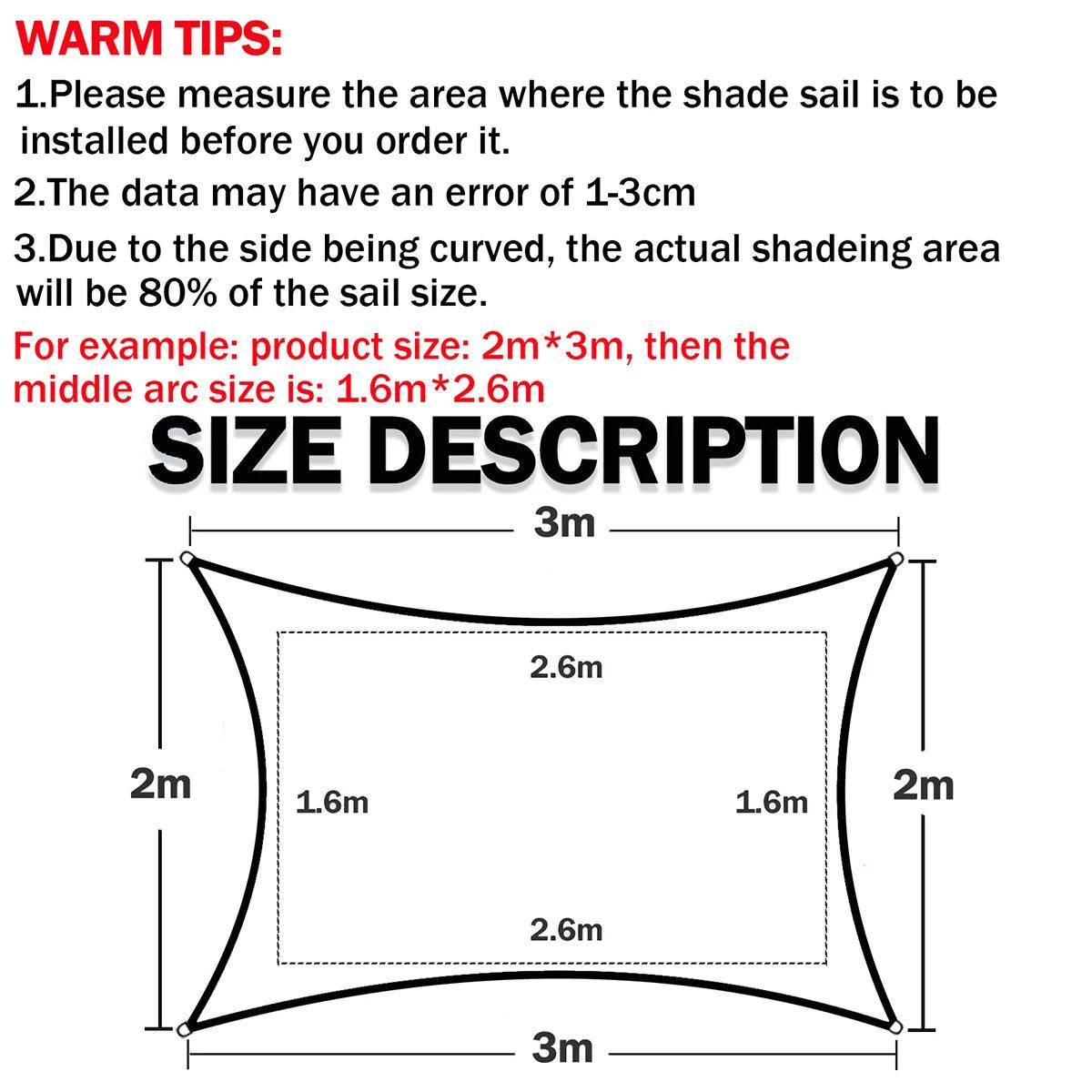 Waterproof Rectangular Shade Sail for Outdoor Spaces