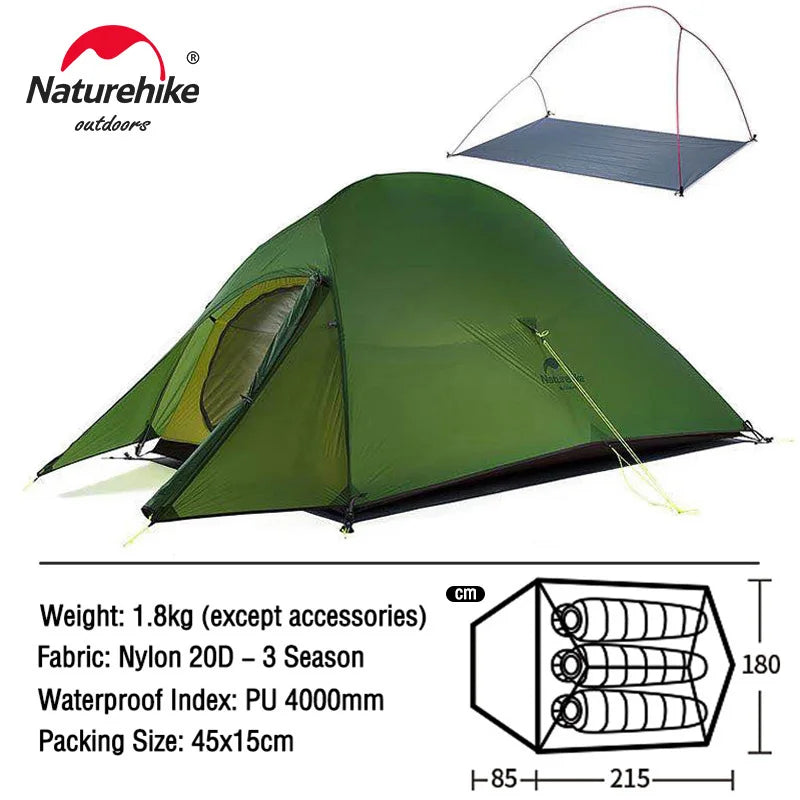 Naturehike Cloud Up Tent, compact and waterproof, outdoor camping gear.