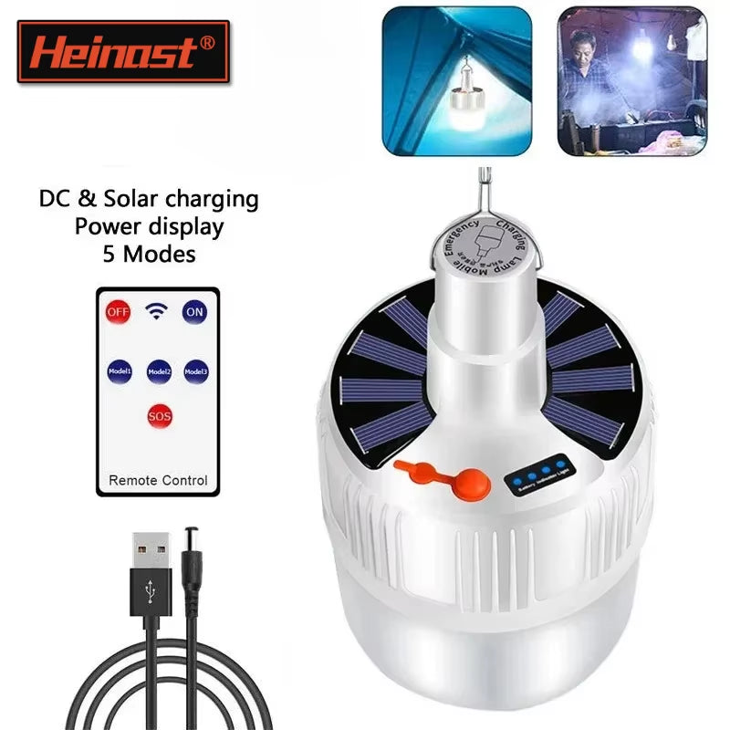 Camping Lantern Solar LED Light DC Fast Charging Portable Bulb 5Lighting Modes Tent Hanging Bulb for Outdoor Hiking Emergency