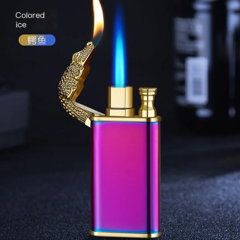 Dropshipping VIP Link Creative Dragon Double Fire Lighter Jet Flame Open Fire Windproof Inflatable Crocodile Lighter Men'S Gift