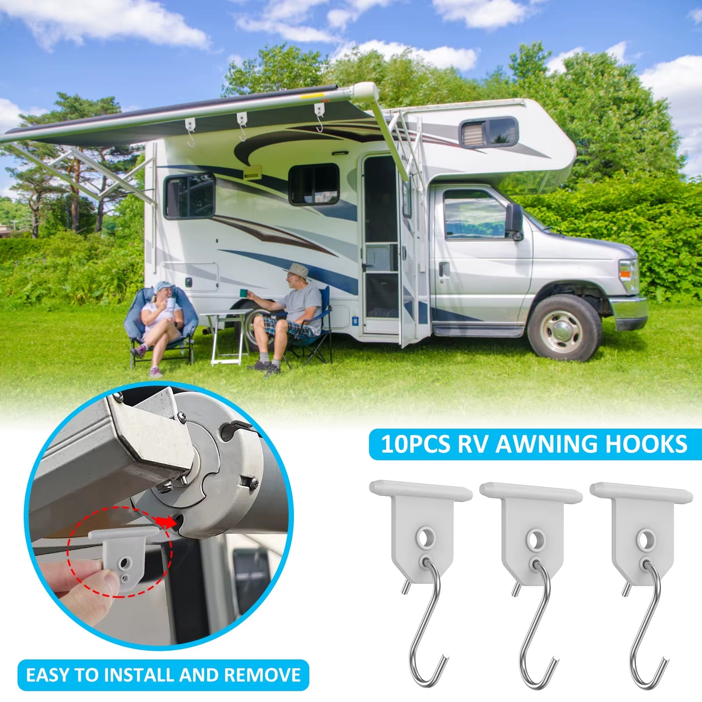 10 Heavy-Duty S-Shaped Awning Hooks - Ideal for Camping, RV Use & Outdoor Hanging Solutions!