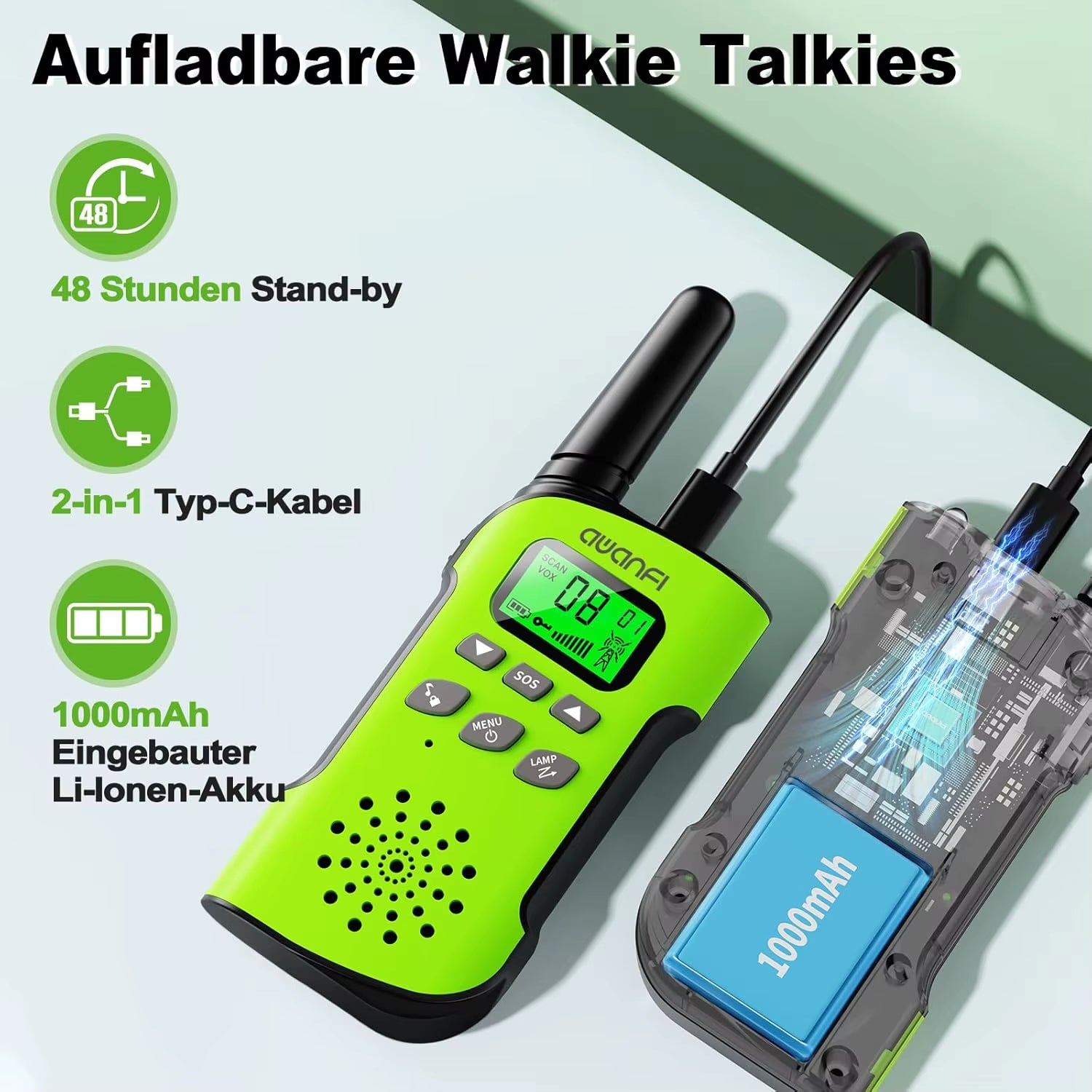 Walkie Talkie Children, 3-12 Years, Walkie Talkie Rechargeable with Li-Ion Battery, Radio Set, for Gift/Camping/Adventure