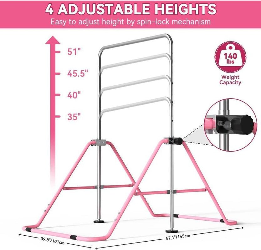 Fbsport Gymnastics Bar for Kids with Rings, Adjustable Height Folding Horizontal Bars, Junior Gymnastics Training Monkey Bars for Home Practice Using