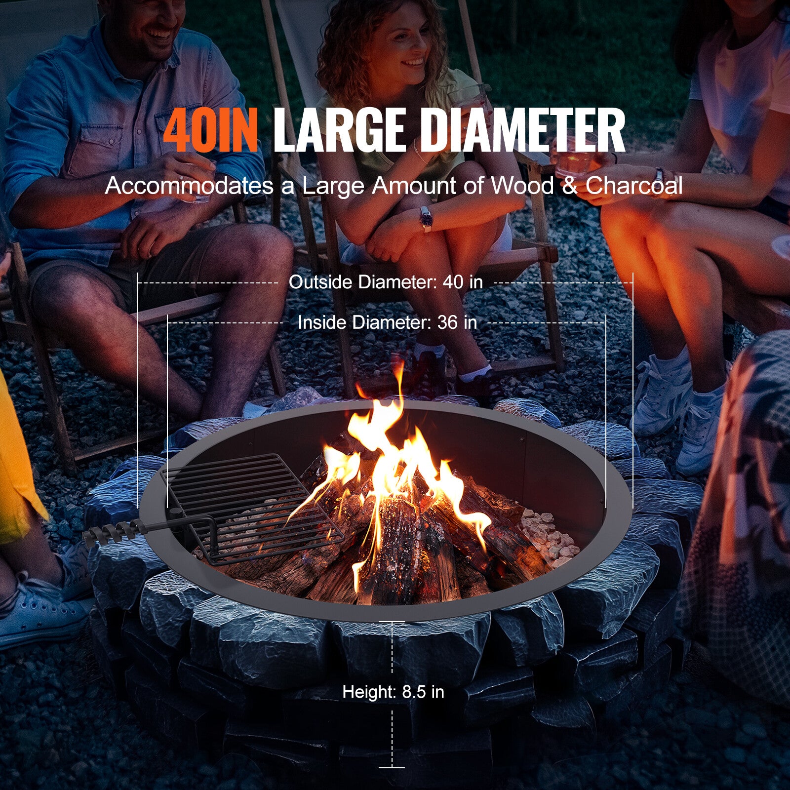 VEVOR Feuerstelle Feuerring Feuerschale Lagerfeuer Metall Φ1016Mm Garten Terrase