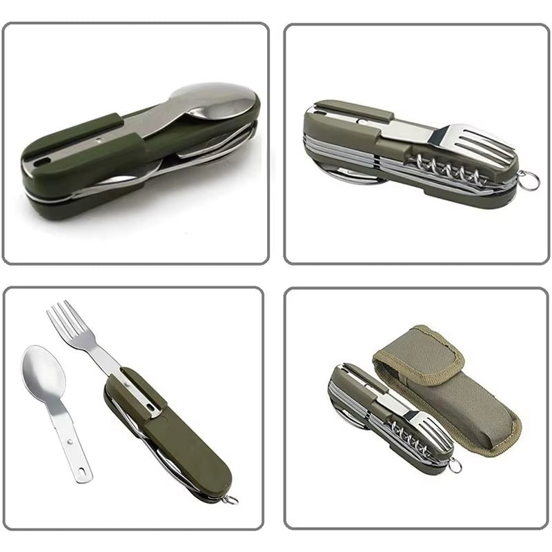 Camping Cutlery Stainless Steel Folding Knife Fork Spoon Portable Outdoor Tableware Camping Equipment