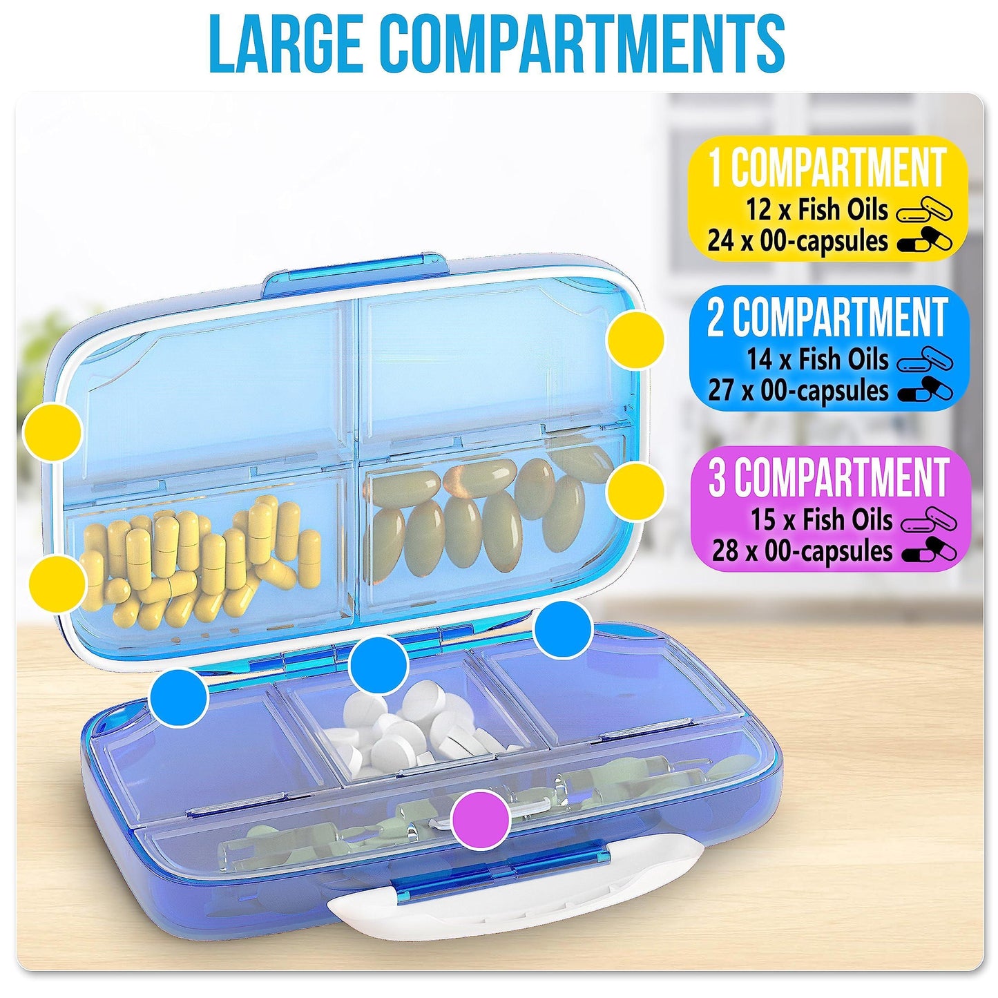 Pill Organizer Airtight Pill Box Large Pill Dispenser Home Travel