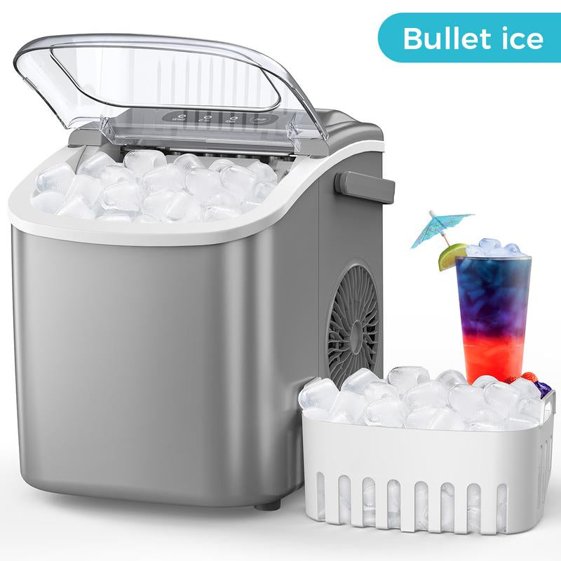COWSAR Portable Countertop Ice Maker Machine with Self-Cleaning, 26.5Lbs/24Hrs, 6 Mins/9 Pcs Bullet Ice, Ice Scoop and Basket, Handheld Ice Maker for Kitchen/Home/Office/Party