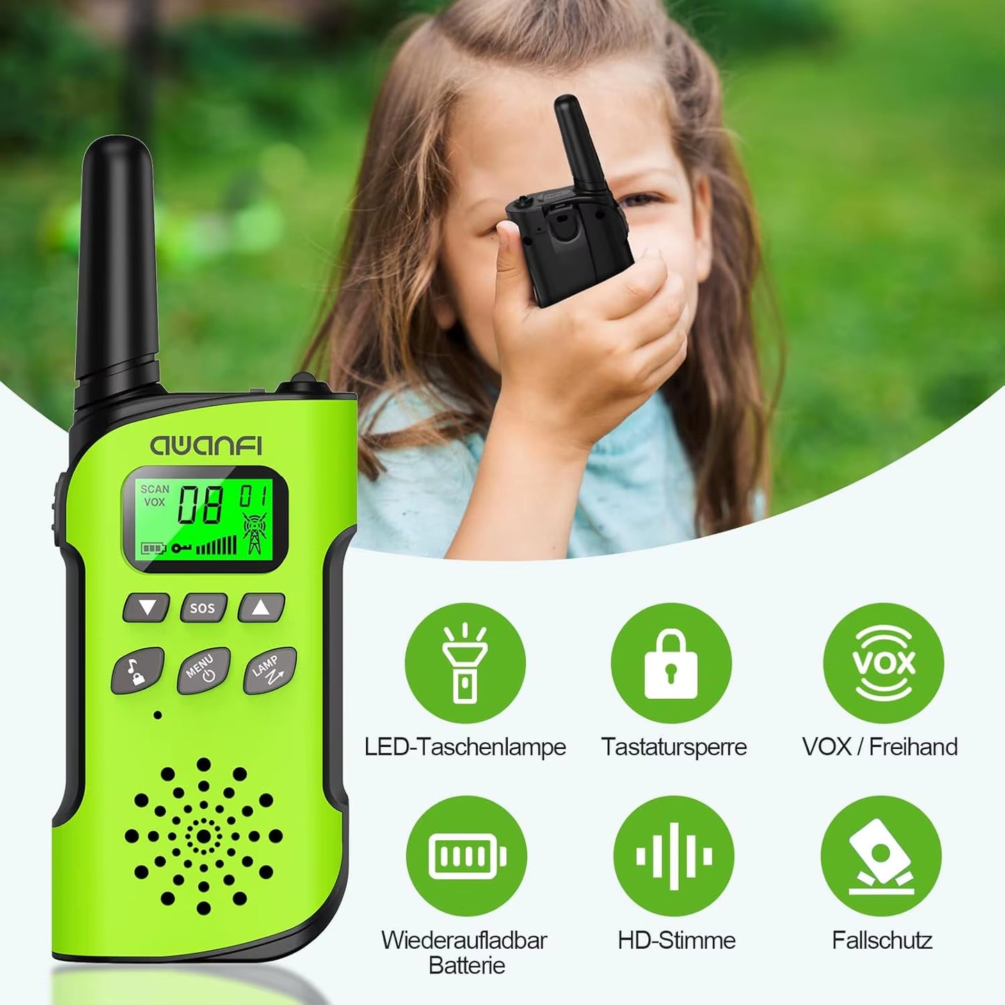 Walkie Talkie Children, 3-12 Years, Walkie Talkie Rechargeable with Li-Ion Battery, Radio Set, for Gift/Camping/Adventure