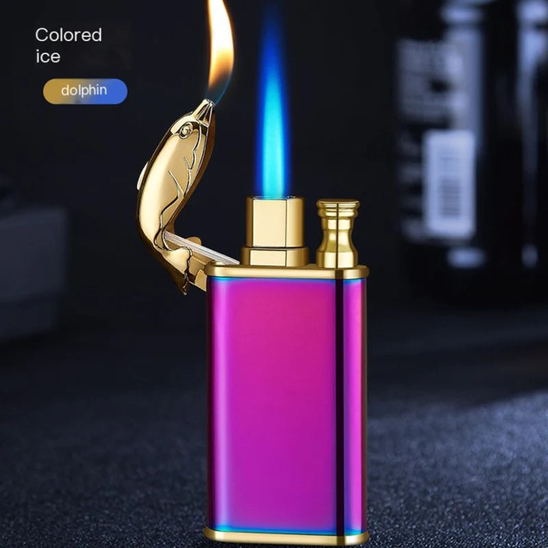 Dropshipping VIP Link Creative Dragon Double Fire Lighter Jet Flame Open Fire Windproof Inflatable Crocodile Lighter Men'S Gift