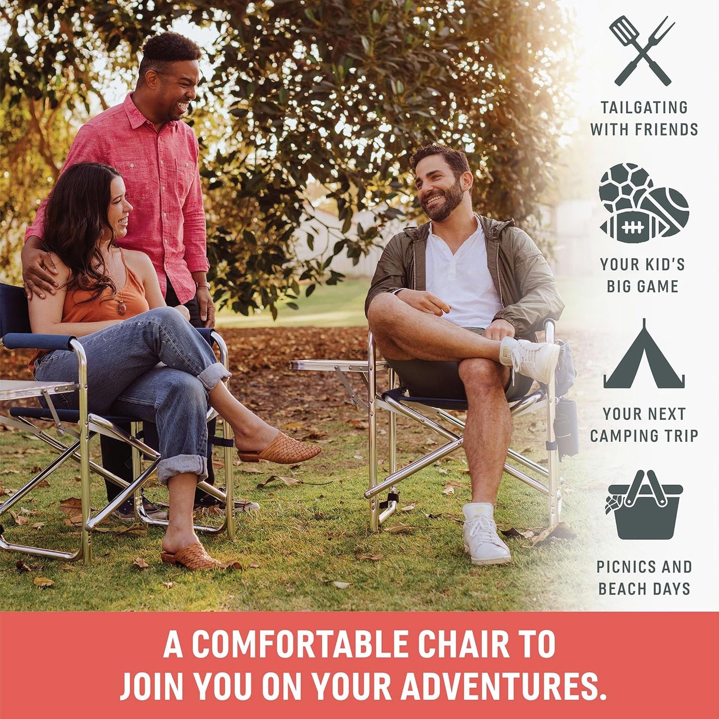 Ultimate Red Sports Chair with Built-in Side Table - Perfect for Camping and Beach Adventures!
