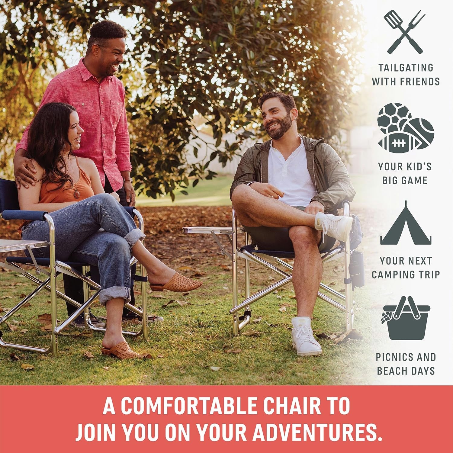 Ultimate Red Sports Chair with Built-in Side Table - Perfect for Camping and Beach Adventures!