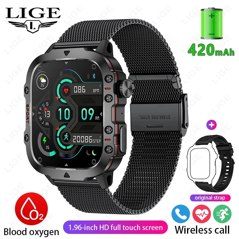 Smart Watch Men 2.01" Screen Lp68 Waterproof Watches Outdoor Rugged Military Bluetooth Call Smartwatch for Android Los