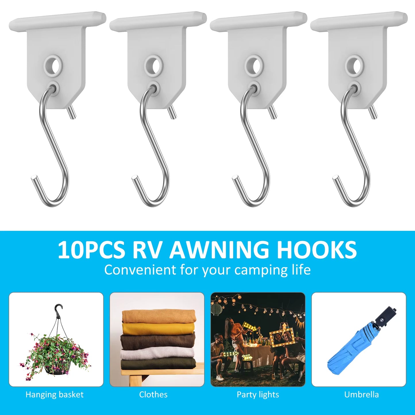 10 Heavy-Duty S-Shaped Awning Hooks - Ideal for Camping, RV Use & Outdoor Hanging Solutions!