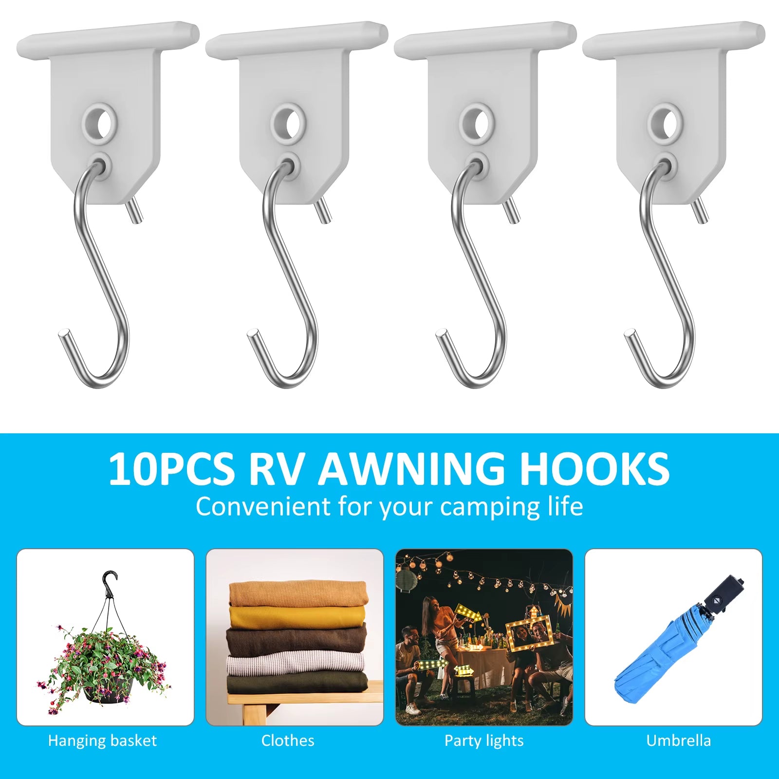 10 Heavy-Duty S-Shaped Awning Hooks - Ideal for Camping, RV Use & Outdoor Hanging Solutions!
