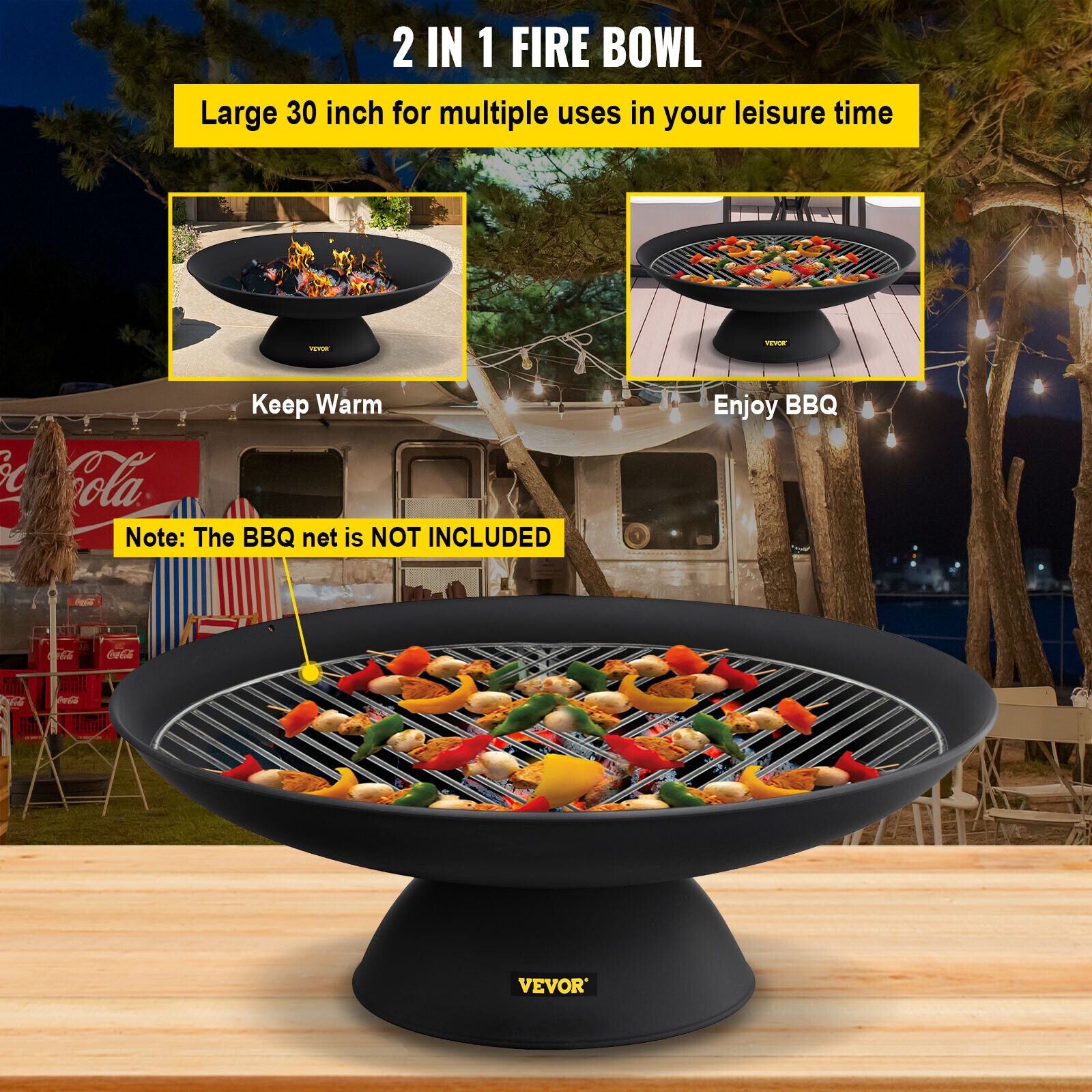 VEVOR Feuerschale Feuerkorb Φ76 Cm Garten BBQ Feuerstelle Gusseisen Schwarz