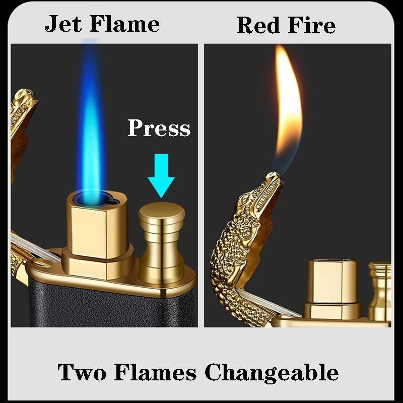 Dropshipping VIP Link Creative Dragon Double Fire Lighter Jet Flame Open Fire Windproof Inflatable Crocodile Lighter Men'S Gift