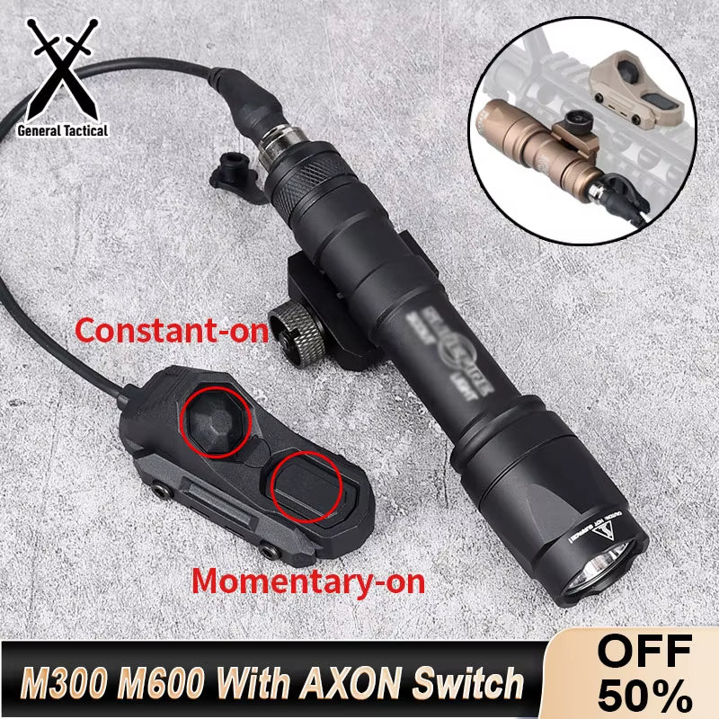 Surefir M300 M600 Tactical Flashlight with AXON Dual Function Remote Pressure Switch for 20mm Rail - Ideal for Hunting & Airsoft