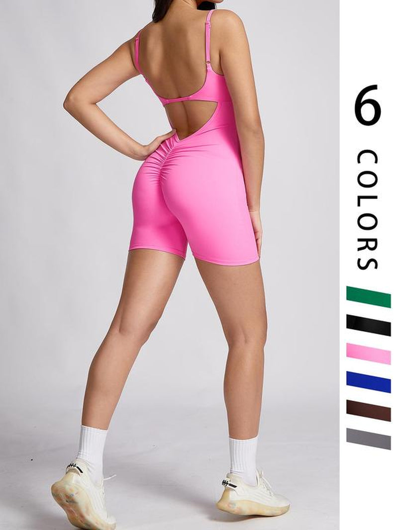 Women'S Cut Out Ruched Skinny Sports Tummy Control Romper, Rompers for Women, Solid Adjustable Spaghetti Strap Bodycon Romper, Ladies Sportswear for Indoor Outdoor Wear, Workout Outfits, Gym Clothes Women, Minimalistic Outfit. Athletic Wear, Active Wear