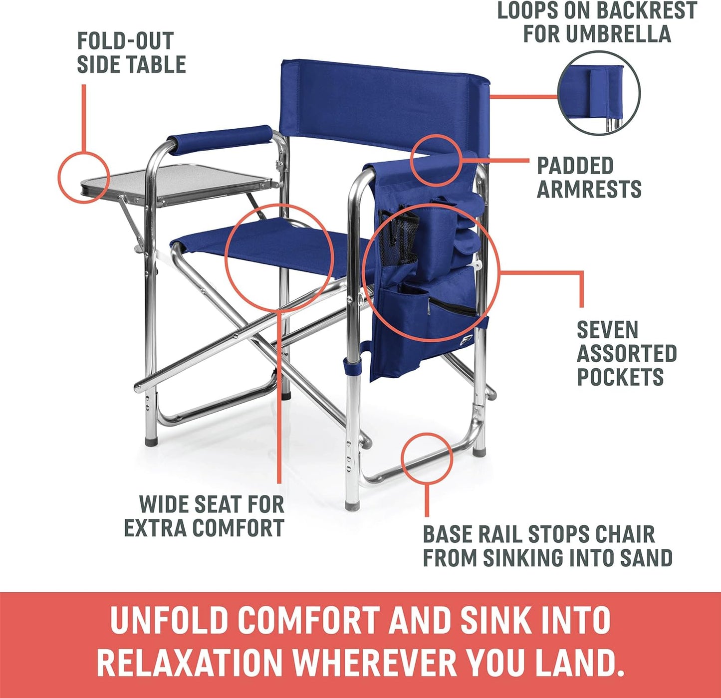 Ultimate Red Sports Chair with Built-in Side Table - Perfect for Camping and Beach Adventures!