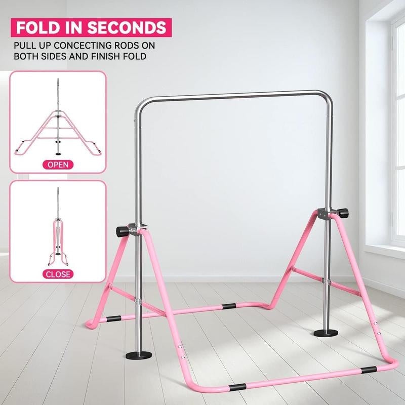 Fbsport Gymnastics Bar for Kids with Rings, Adjustable Height Folding Horizontal Bars, Junior Gymnastics Training Monkey Bars for Home Practice Using