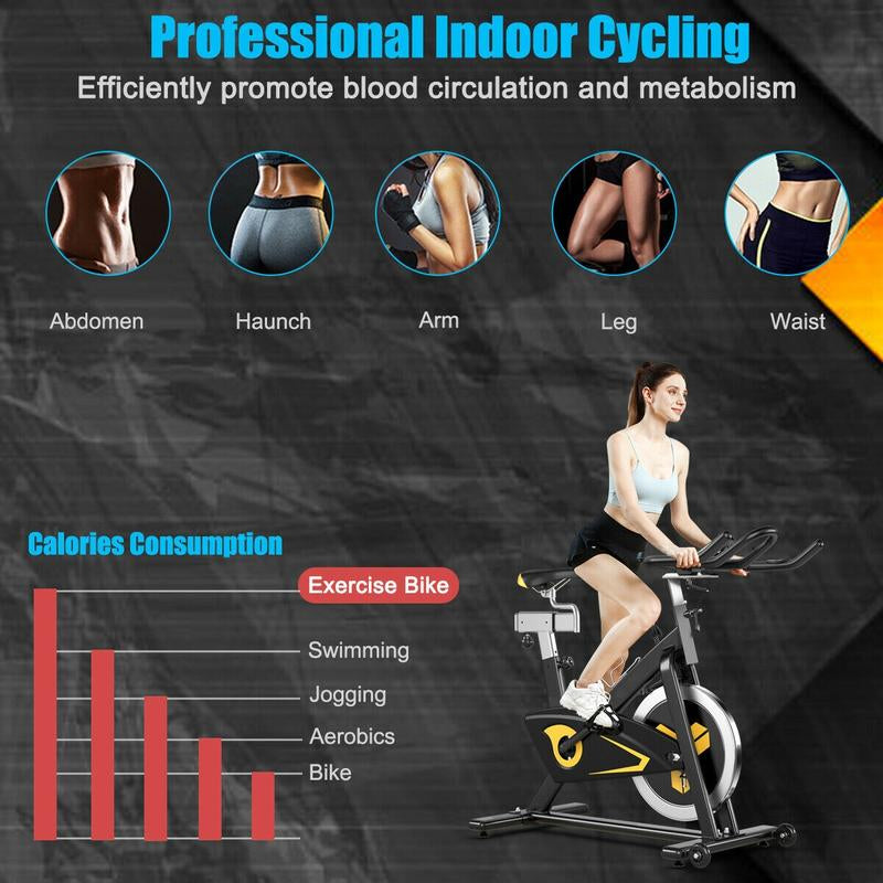 【Costway】-Exercise Bike Fixed Belt Drive Indoor Bicycle with Heart Rate Monitor