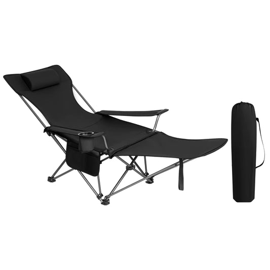 Foldable Camping Fishing Chair Lightweight Deckchair Lounge Chair with Removable Headrest Retractable Footrest for Outdoor