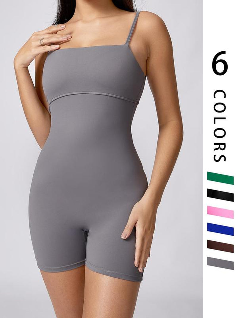 Women'S Cut Out Ruched Skinny Sports Tummy Control Romper, Rompers for Women, Solid Adjustable Spaghetti Strap Bodycon Romper, Ladies Sportswear for Indoor Outdoor Wear, Workout Outfits, Gym Clothes Women, Minimalistic Outfit. Athletic Wear, Active Wear