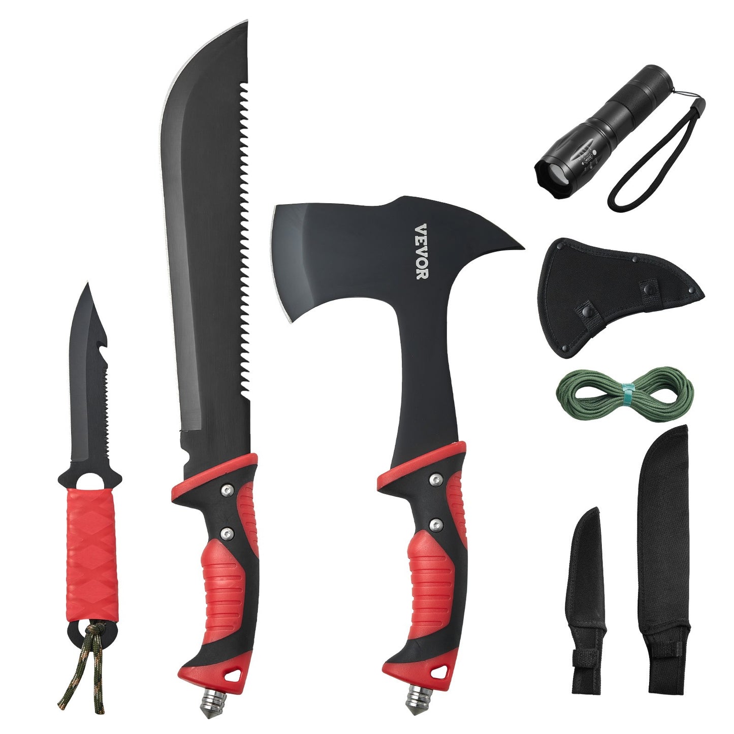VEVOR Campingbeil Machete Messer Set Scheide Jagdmesser Taschenlampe Paracord